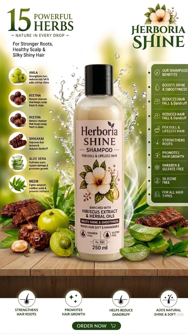 Herboria Shine shampoo with powerful herbal ingredients