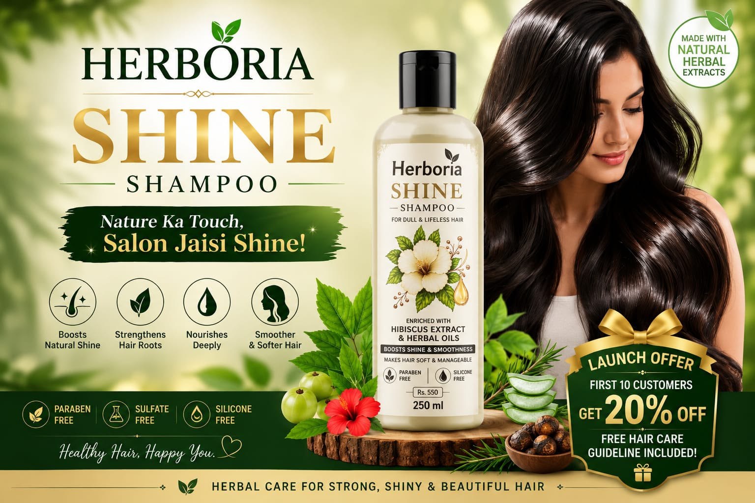 Herboria Shine shampoo launch banner